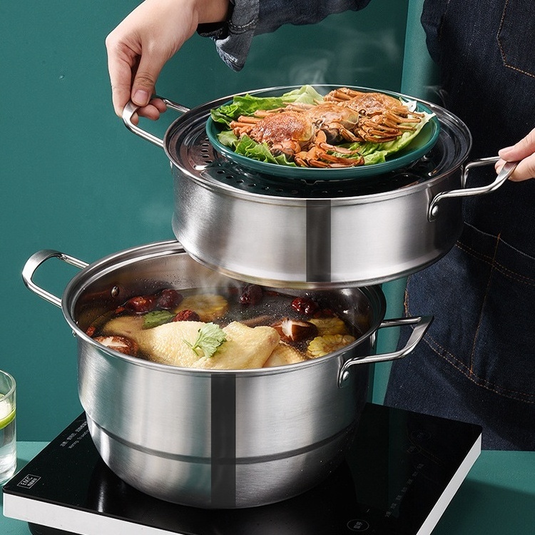 European Style Kitchen Appliance Steamer Basket Stainless Steel Three Layers Food Steamer Cooker Pot With Divider