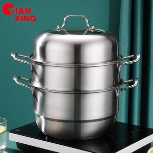 European Style Kitchen Appliance Steamer Basket Stainless Steel Three Layers Food Steamer Cooker Pot With Divider