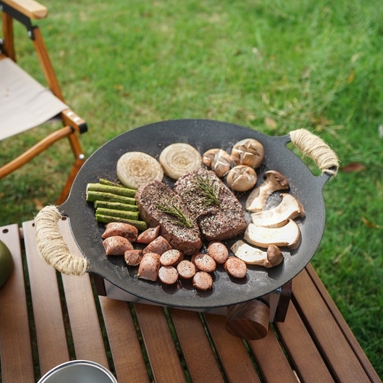 Factory Hot Selling Outdoor Cookware Camping Cooking Accessories Cooking Pan Aluminium Alloy Nonstick BBQ Grill Pan