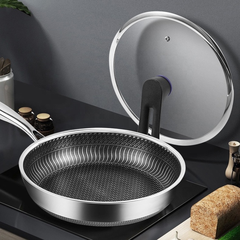 Cookware Manufacturer Wholesale Honeycomb Nonstick Cooking Pan Skillet Triply Stainless Steel Cookware Non Stick Deep Frying Pan