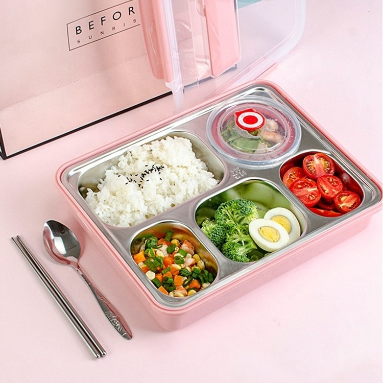 Portable Metal Lunch Box Food Grade Material Stainless Steel 304 Compartment Food Container Kids Bento Lunch Box