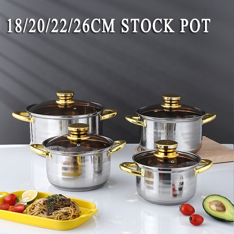 Tianxing Wholesale Household Item 12Pcs Stainless Steel Casserole Set Gold Cooking Stock Pot And Pan Set Non-stick Cookware Set