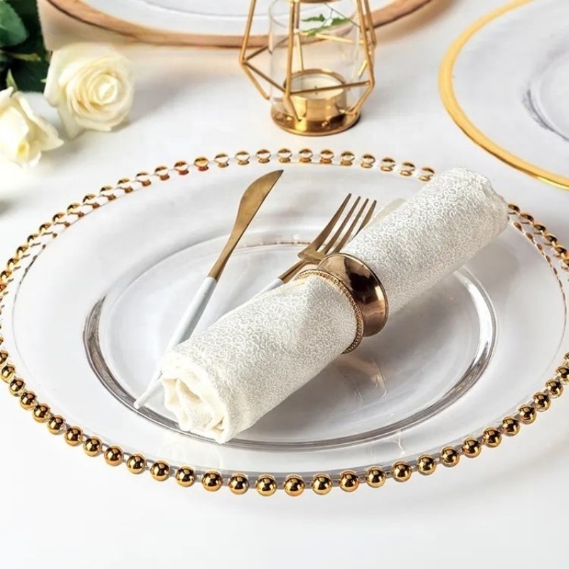 Tianxing Bulk Wedding Decorative Dinnerware Set Gold Dinner Plate Plastic Round Clear Gold Charger Plate With Gold Rim