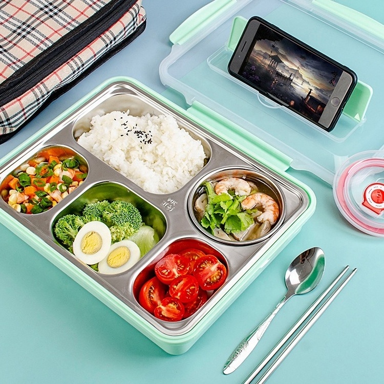 Portable Metal Lunch Box Food Grade Material Stainless Steel 304 Compartment Food Container Kids Bento Lunch Box