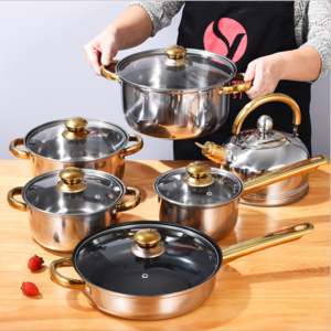 Wholesale Customizable Home Utensils Kitchen Induction Nonstick 12 Pcs Stainless Steel Pots Cookware Sets Cooking Camping