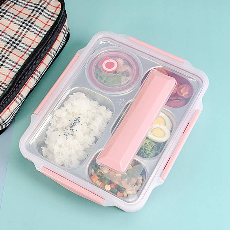 Portable Metal Lunch Box Food Grade Material Stainless Steel 304 Compartment Food Container Kids Bento Lunch Box