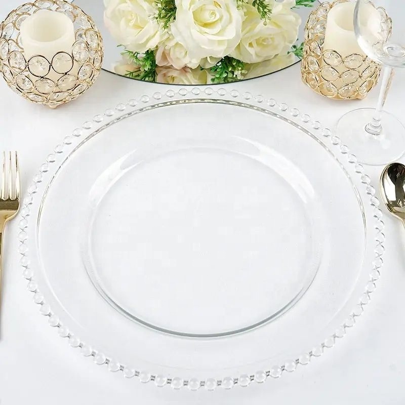 Tianxing Bulk Wedding Decorative Dinnerware Set Gold Dinner Plate Plastic Round Clear Gold Charger Plate With Gold Rim