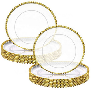 Tianxing Bulk Wedding Decorative Dinnerware Set Gold Dinner Plate Plastic Round Clear Gold Charger Plate With Gold Rim