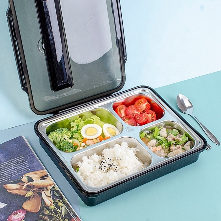 Portable Metal Lunch Box Food Grade Material Stainless Steel 304 Compartment Food Container Kids Bento Lunch Box