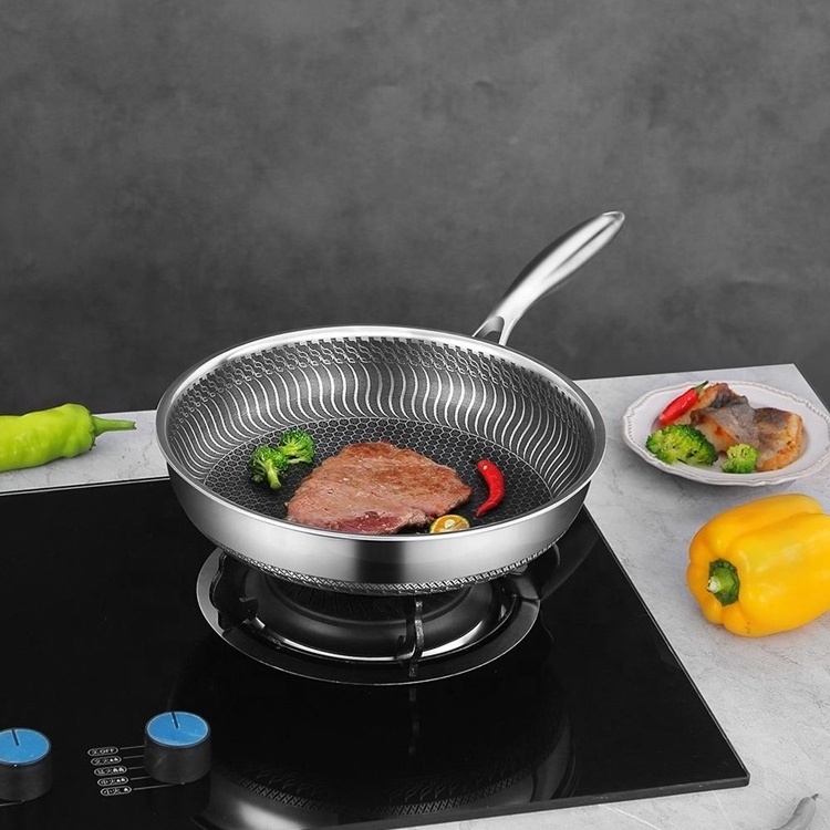 Hot Selling Factory Prices Fast Shipping Non-Stick Cooking Skillet Stainless Steel Honeycomb Set Of Pan Frying Pan With Lid