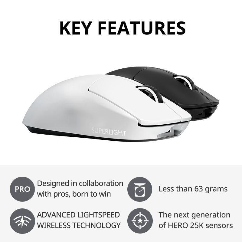 Logitech G PRO X SUPERLIGHT Wireless Gaming Mouse Hero 25K Dual-mode Rechargeable Wireless Gaming Mouse