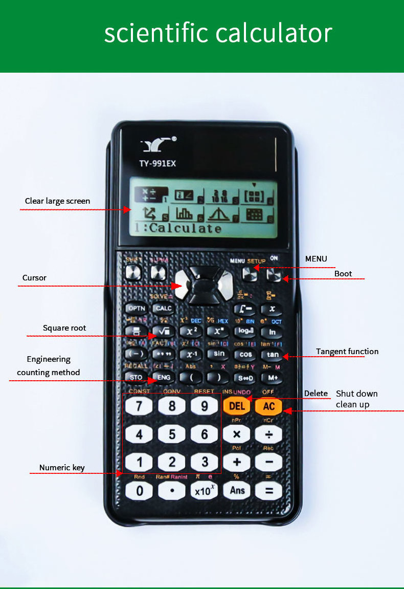 TY-991EX Electronic Scientific Calculator  Button Batteries 16 Digits General Purpose 552 Functions Calculator