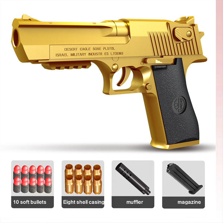 Throw shell Glock manual fire soft gun soft egg toy gun children boy gun,8 casings 10 soft bullets +1 magazine