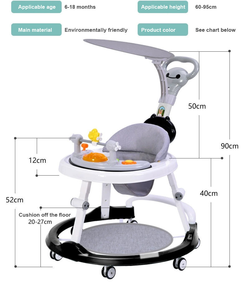 Baby Boys and girls walkers detachable pedals feeding tray swing function music tray foldable mobility walker baby 6-18 months