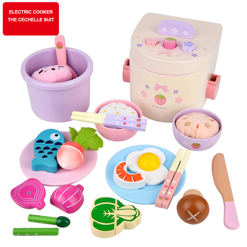 Wooden Play Food Sets for Kids Kitchen Toddlers Magnetic Wooden Cutting Fruits Cake Food Play Toy Set