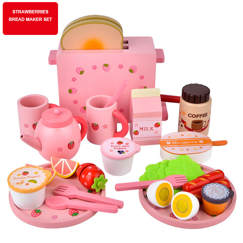 Wooden Play Food Sets for Kids Kitchen Toddlers Magnetic Wooden Cutting Fruits Cake Food Play Toy Set