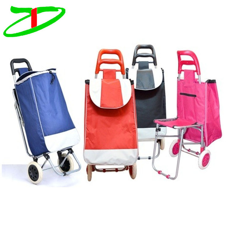 market folding trolley shopping bag with 2 wheels, supermarket shopping trolley bag with seat