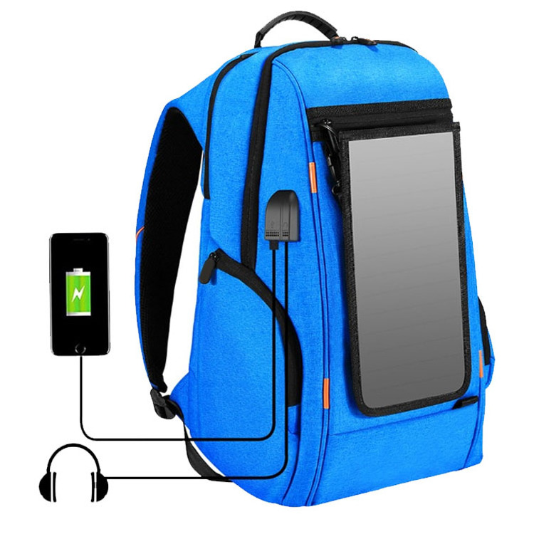 Outdoor Recycled Solar Panel Power Backpack Laptop School Bag With USB Charging Port Earphone Port