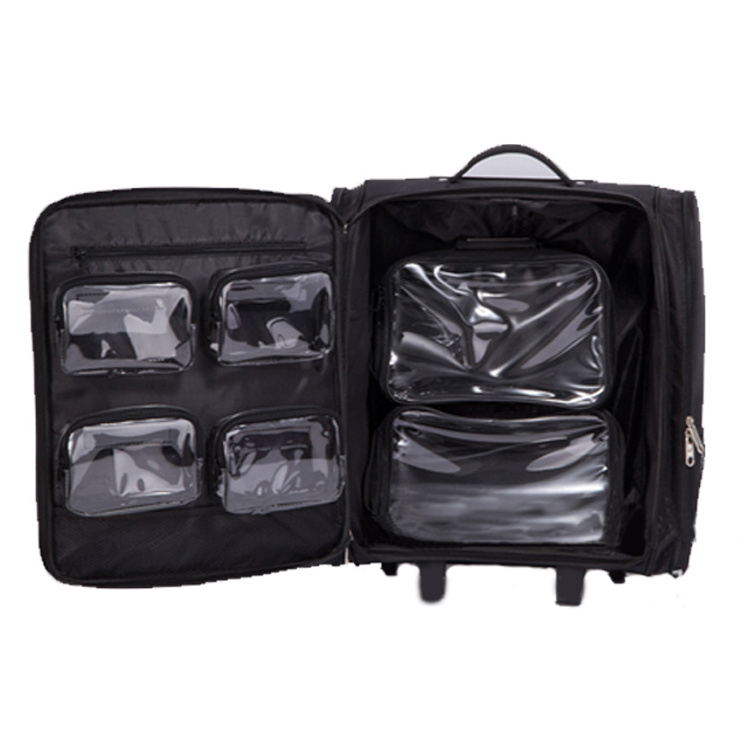 professional soft travel beauty box vanity make up organizer custom trolley cosmetic bag rolling makeup case