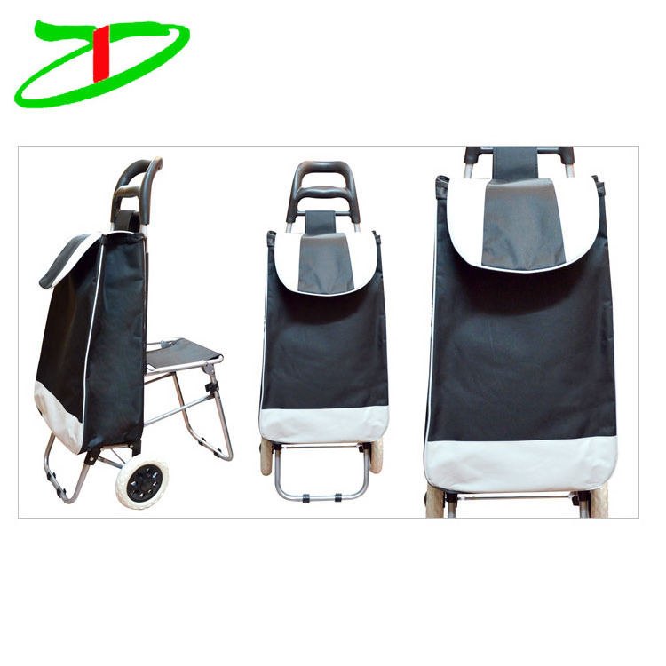 market folding trolley shopping bag with 2 wheels, supermarket shopping trolley bag with seat