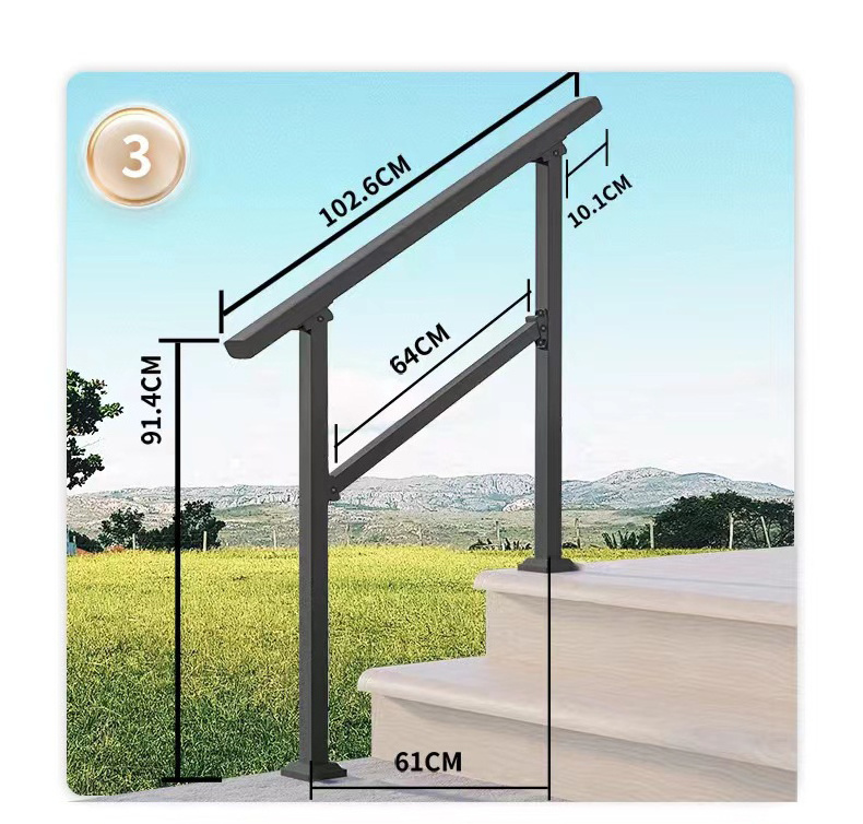 4 Steps Outdoor Stair Railing Carbon Steel   Hand Rail Transitional Handrail