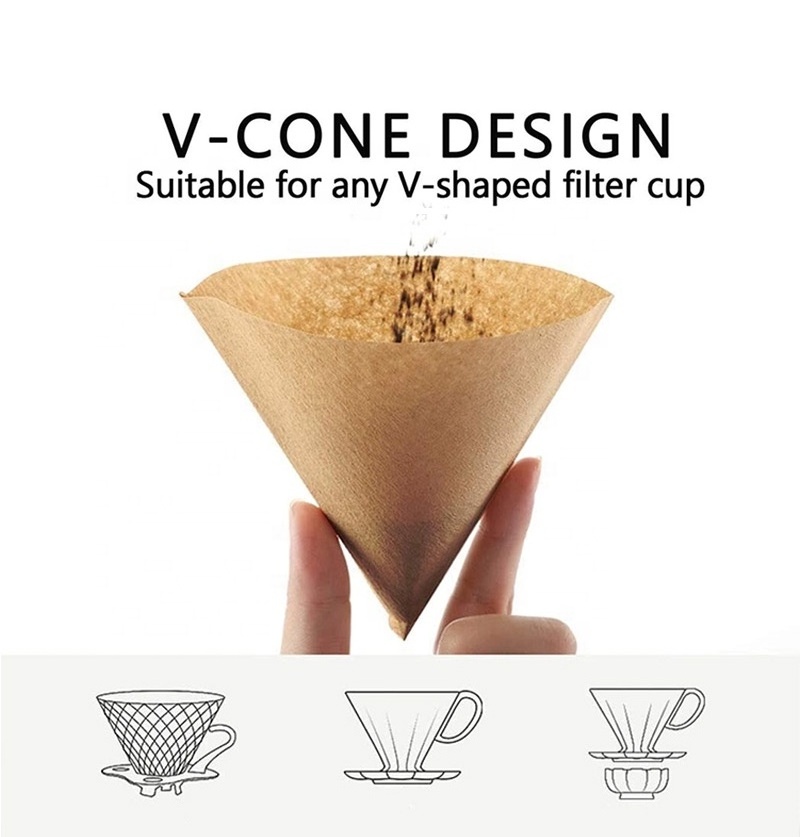 Cone Shape 1-4 Cup Food Grade No Bleach Natural Percolator Primary Drip V-shaped Coffee Filter Paper