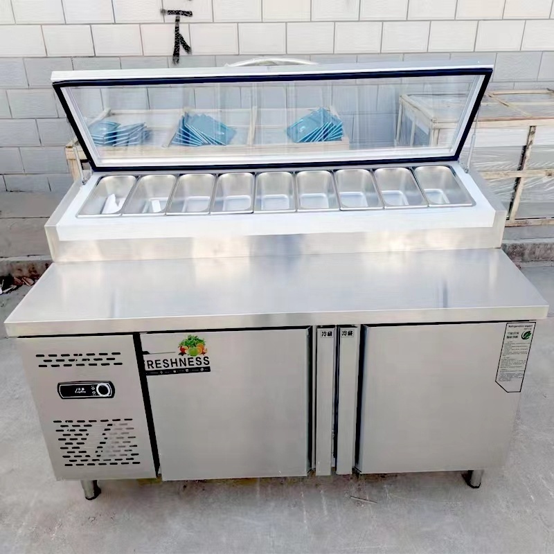 2023 OEM Acceptable double door pizza prep table /cooler/refrigerator salad  bar with glass cover