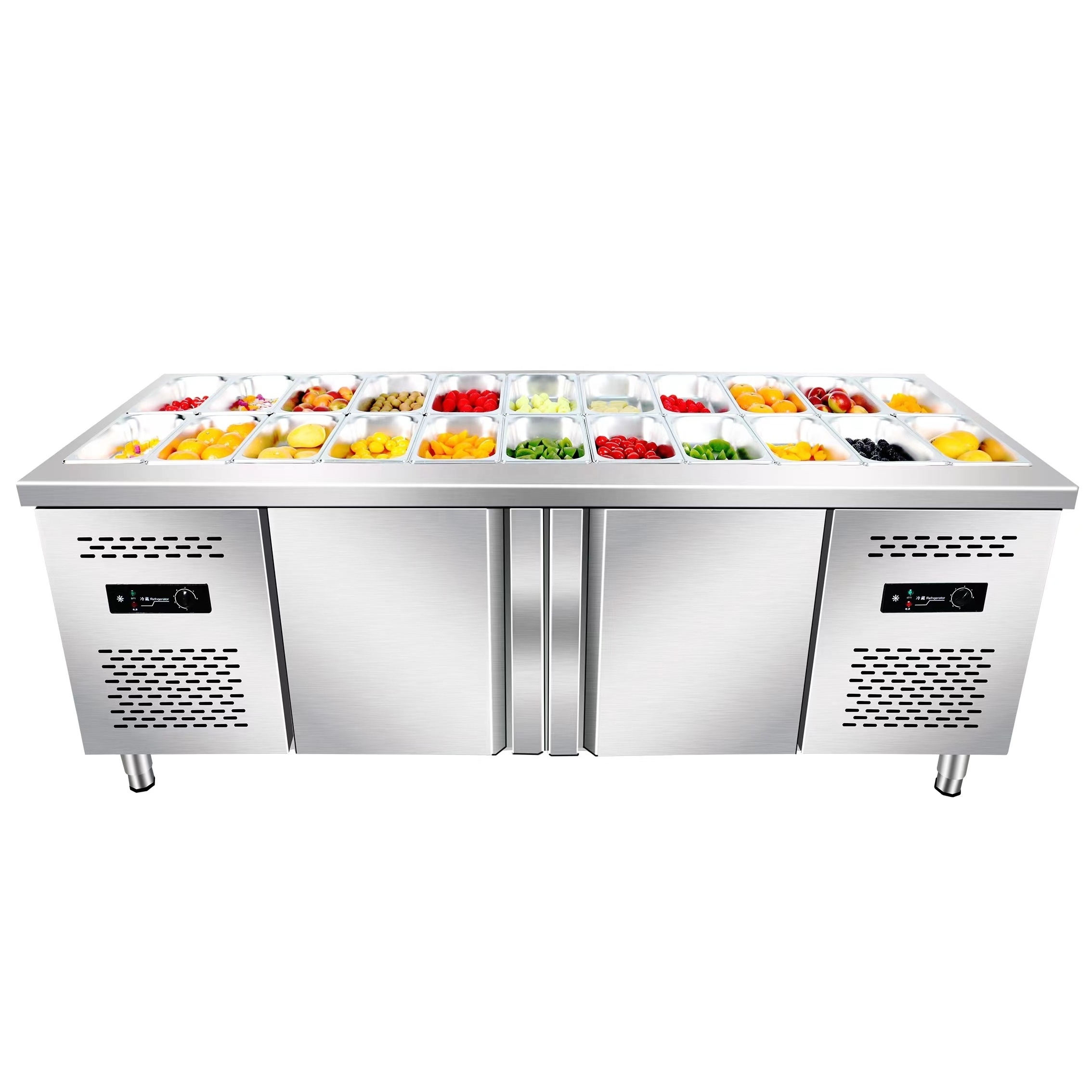 2023 OEM Acceptable double door pizza prep table /cooler/refrigerator salad  bar with glass cover