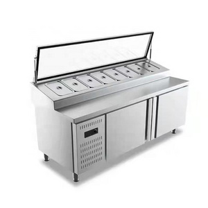 2023 OEM Acceptable double door pizza prep table /cooler/refrigerator salad  bar with glass cover