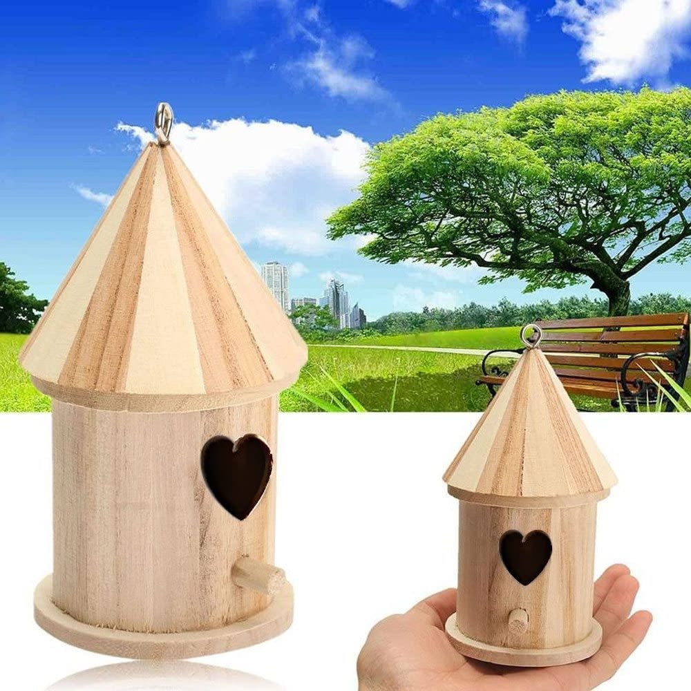 RSLG Bird House Creative Wall-Mounted Wooden Outdoor Bird Nest Garden Yard Decoration Heart Shape Wooden Barrel Bird House with