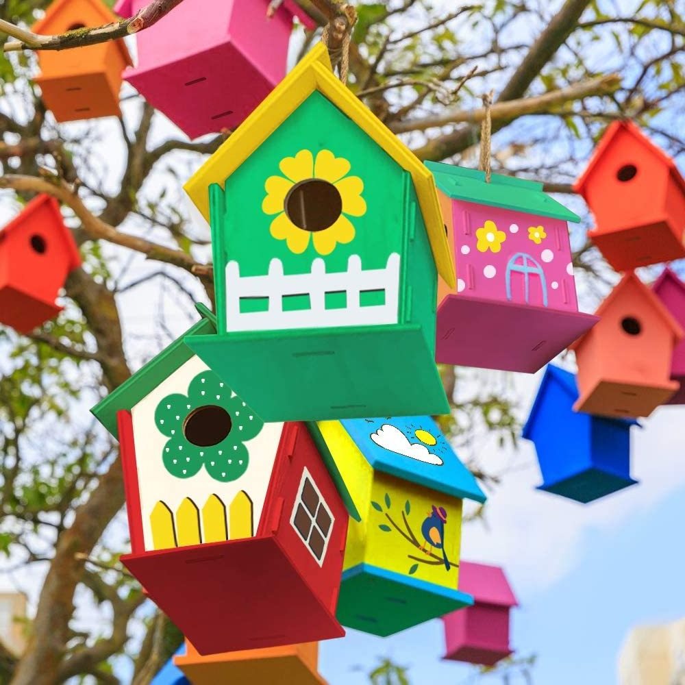 Crafts for Kids Ages 4-8 - 2  DIY Bird House Kit - Build and Paint Birdhouse(Includes Paints & Brushes) Wooden Arts for Girls