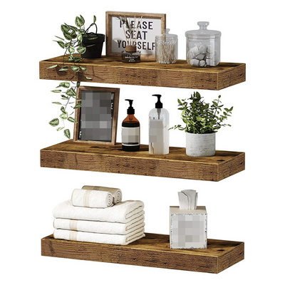 Floating Shelves Bathroom Shelf Bedroom Kitchen Farmhouse Small Book Shelf for Wall 16 inch Set of 3, Rustic Brown (015-BN3)