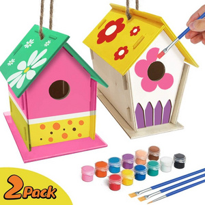 Crafts for Kids Ages 4-8 - 2  DIY Bird House Kit - Build and Paint Birdhouse(Includes Paints & Brushes) Wooden Arts for Girls