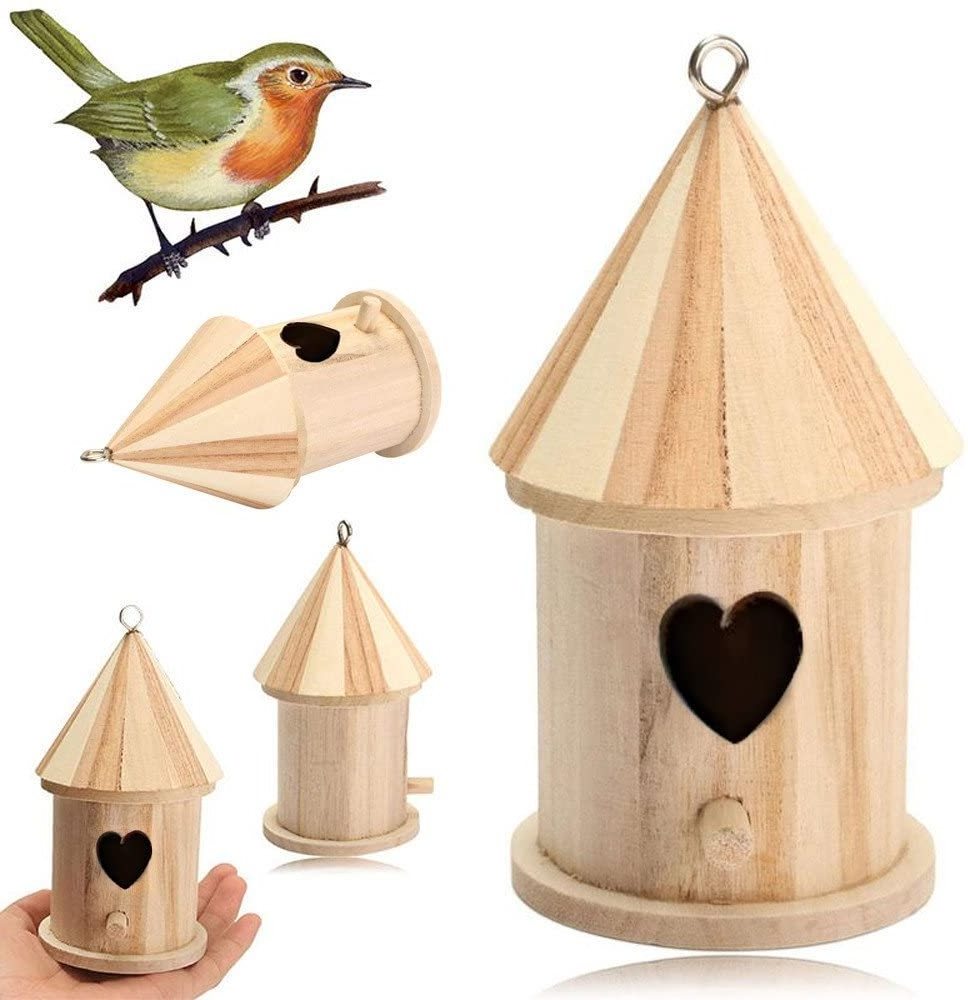 RSLG Bird House Creative Wall-Mounted Wooden Outdoor Bird Nest Garden Yard Decoration Heart Shape Wooden Barrel Bird House with