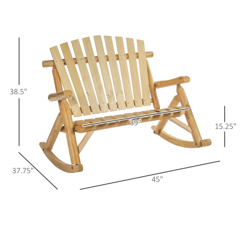 TIANYI 2 Seats White Outdoor Wooden Adirondack Chair Wood Porch Rocking Chair