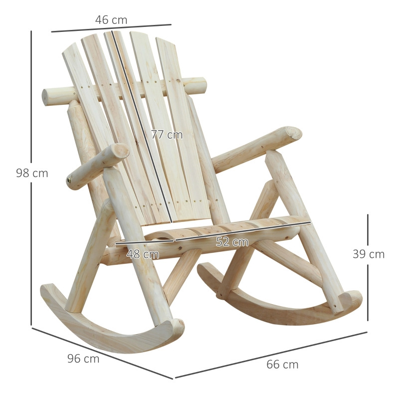 TIANYI White 1 Seat Rustic Outdoor Rocking Chair Wooden Adirondack Chair Rocker for Porch and Patio