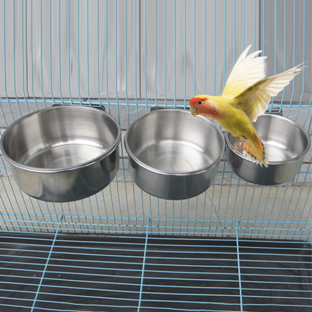 Hanging Stainless Steel Cage Coop Hook Cup Bird Parrot Feeding Cups Bowl Bird Water Food Dish bird Feeder