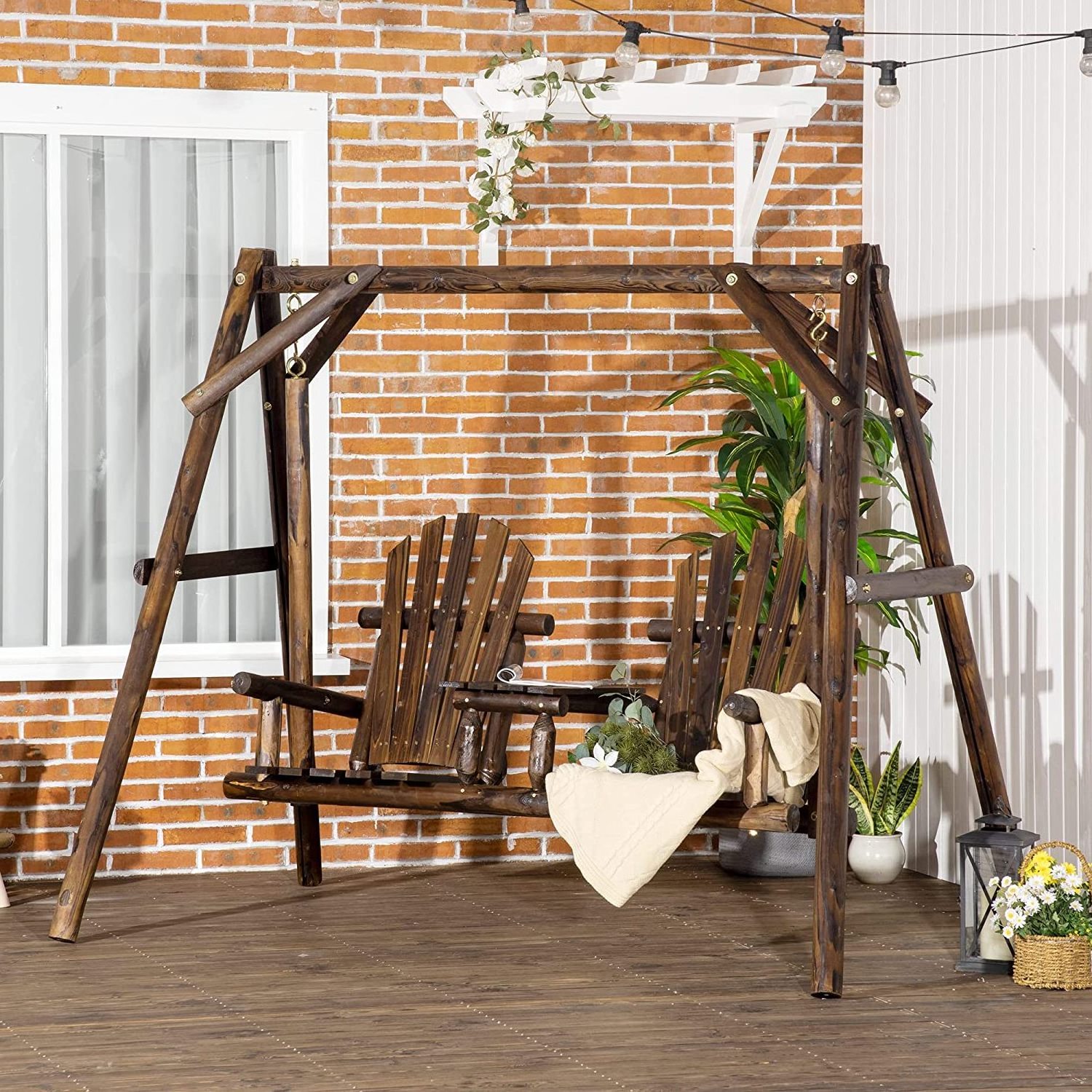 Factory price double seat swing chair adults hanging patio garden wooden swings hanging chair