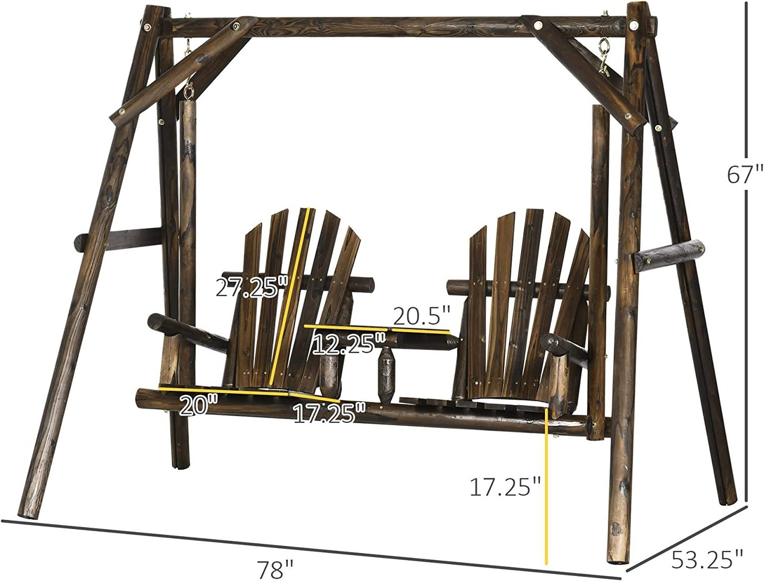 Factory price double seat swing chair adults hanging patio garden wooden swings hanging chair