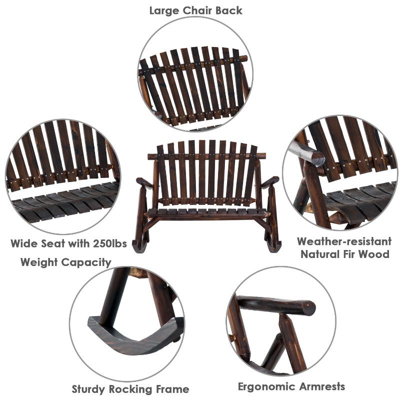 TIANYI 2 Seats Outdoor Wooden Adirondack Chair Wood Rocking Chair Double Chair