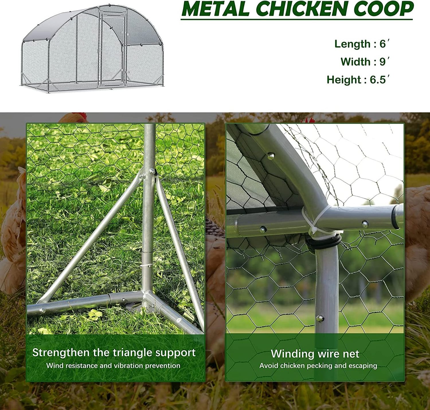 Chilochilo 18m/sq Galvanized Chicken Run Metal Chicken Coop with Roof Cover Heavy Duty Animal Cages Rabbit Hutch Chicken Cage