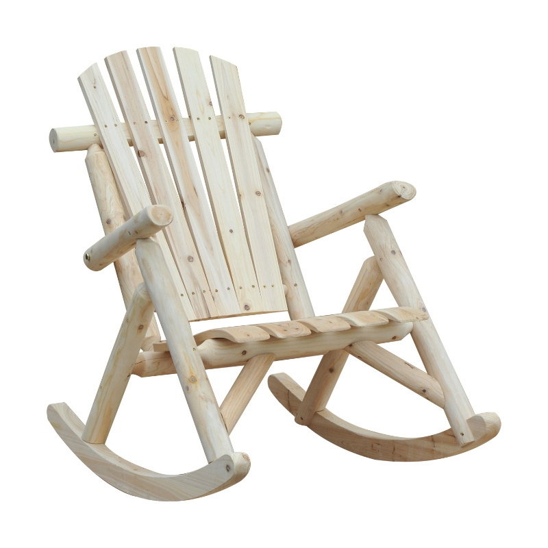 TIANYI White 1 Seat Rustic Outdoor Rocking Chair Wooden Adirondack Chair Rocker for Porch and Patio