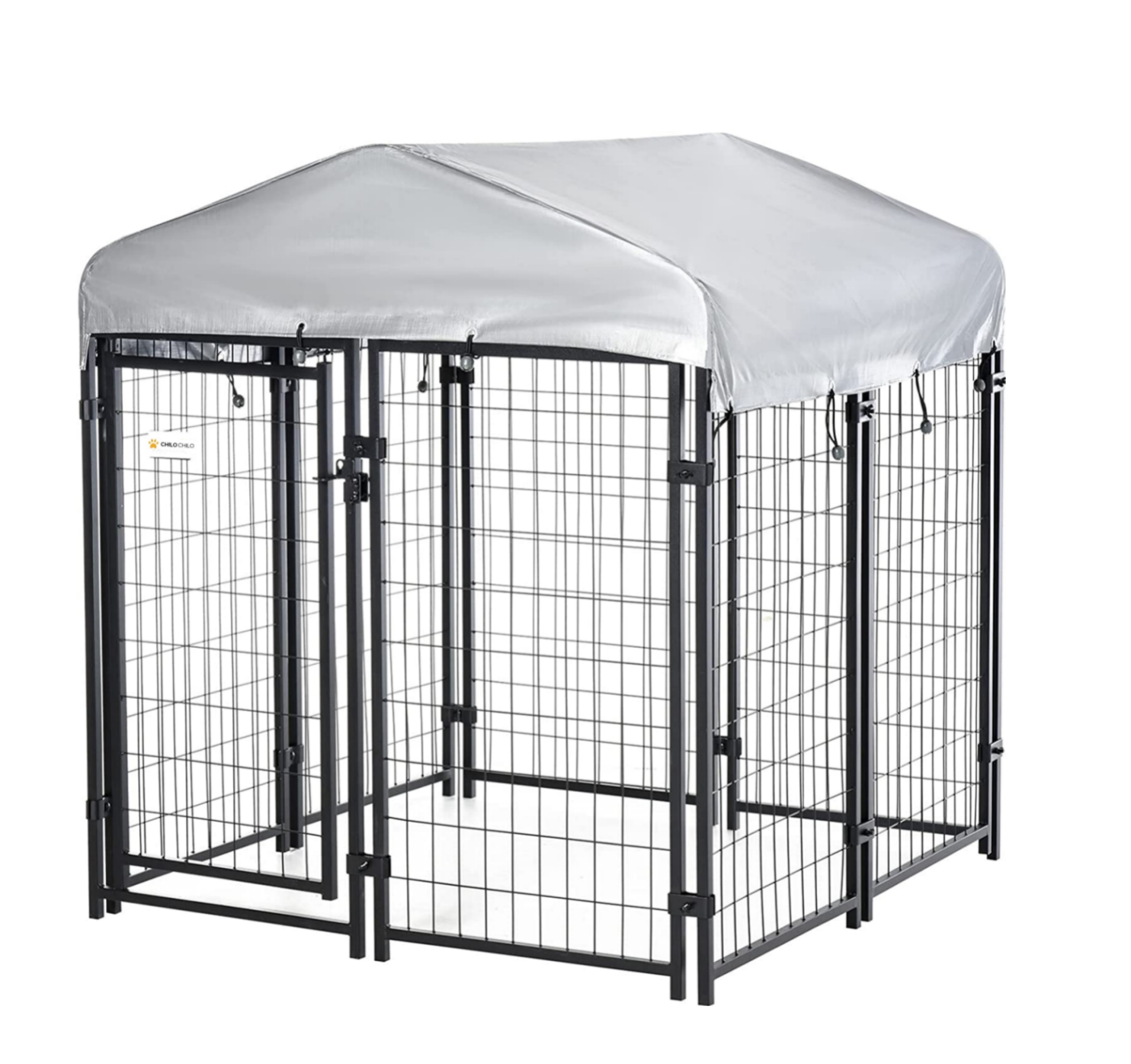 Chilochilo 4x4x4.5ft Outdoor Large Dog Kennel PetOutside Metal Crate Heavy Duty Dog Metal Kennel and Run Cage with Gate and Roof