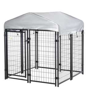 Chilochilo 4x4x4.5ft Outdoor Large Dog Kennel PetOutside Metal Crate Heavy Duty Dog Metal Kennel and Run Cage with Gate and Roof