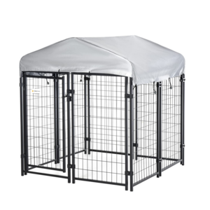 Chilochilo 4x4x6ft Large Dog Cage Kennel Playpen Powder Coat Steel Frame Outdoor Dog Kennel Waterproof Black Powder Coating