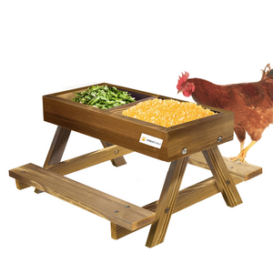 Chicken Feeder Table Squirrel Bird Feeder Chicken Coop Accessories Wood Chicken Picnic Table for Outside Poultry