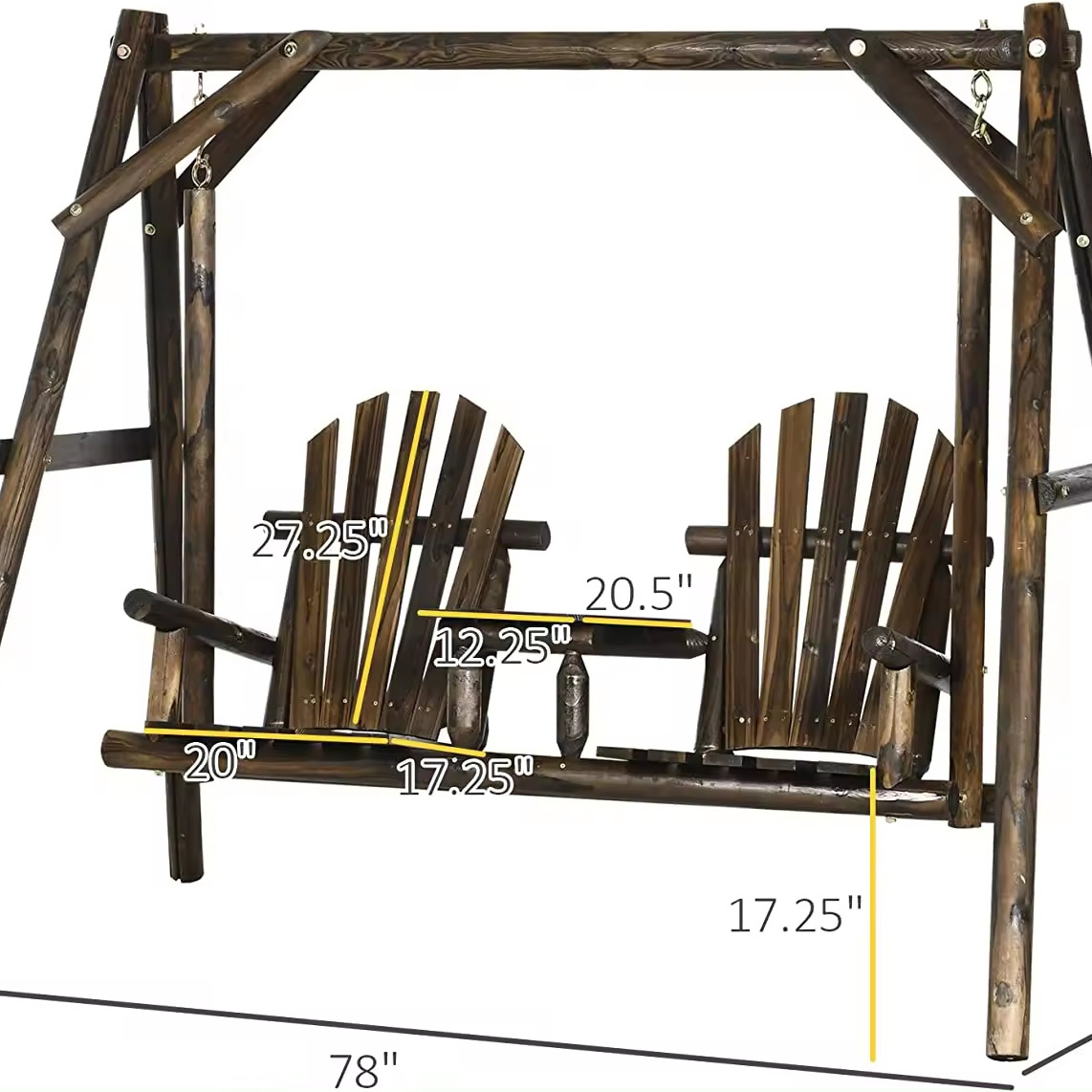 Patio Wooden Frame Design Wood Color Chair 2 Seat Swing Adirondack Chair