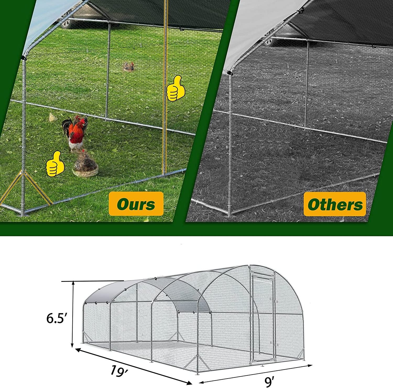 Chilochilo 18m/sq Galvanized Chicken Run Metal Chicken Coop with Roof Cover Heavy Duty Animal Cages Rabbit Hutch Chicken Cage