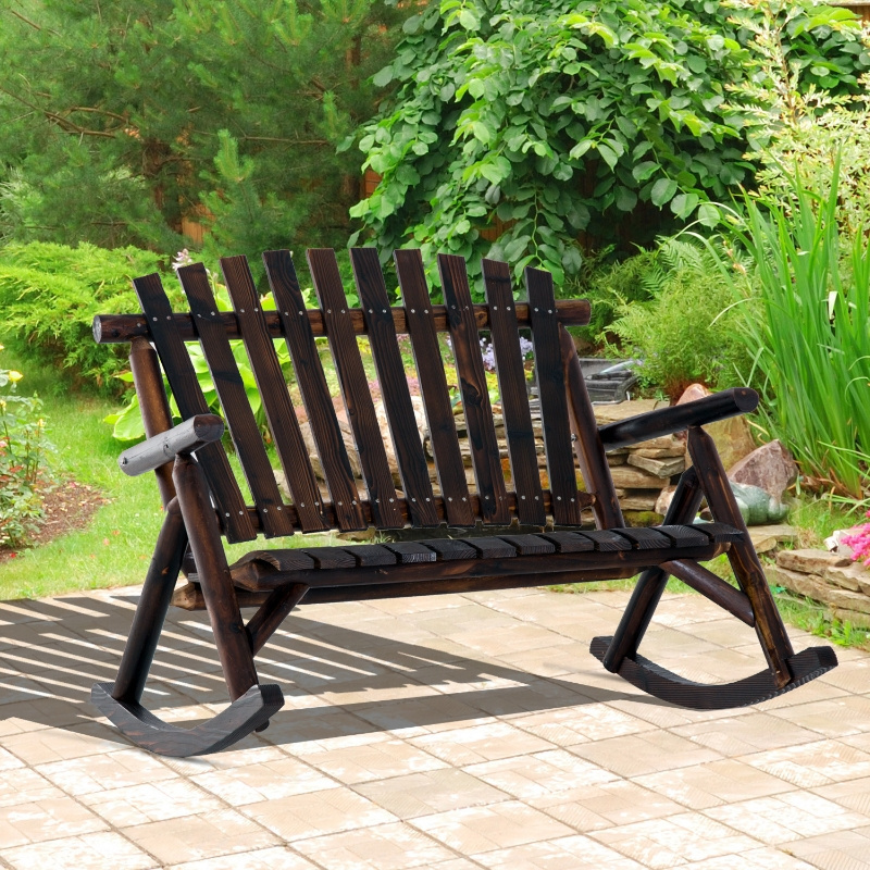 TIANYI 2 Seats Outdoor Wooden Adirondack Chair Wood Rocking Chair Double Chair