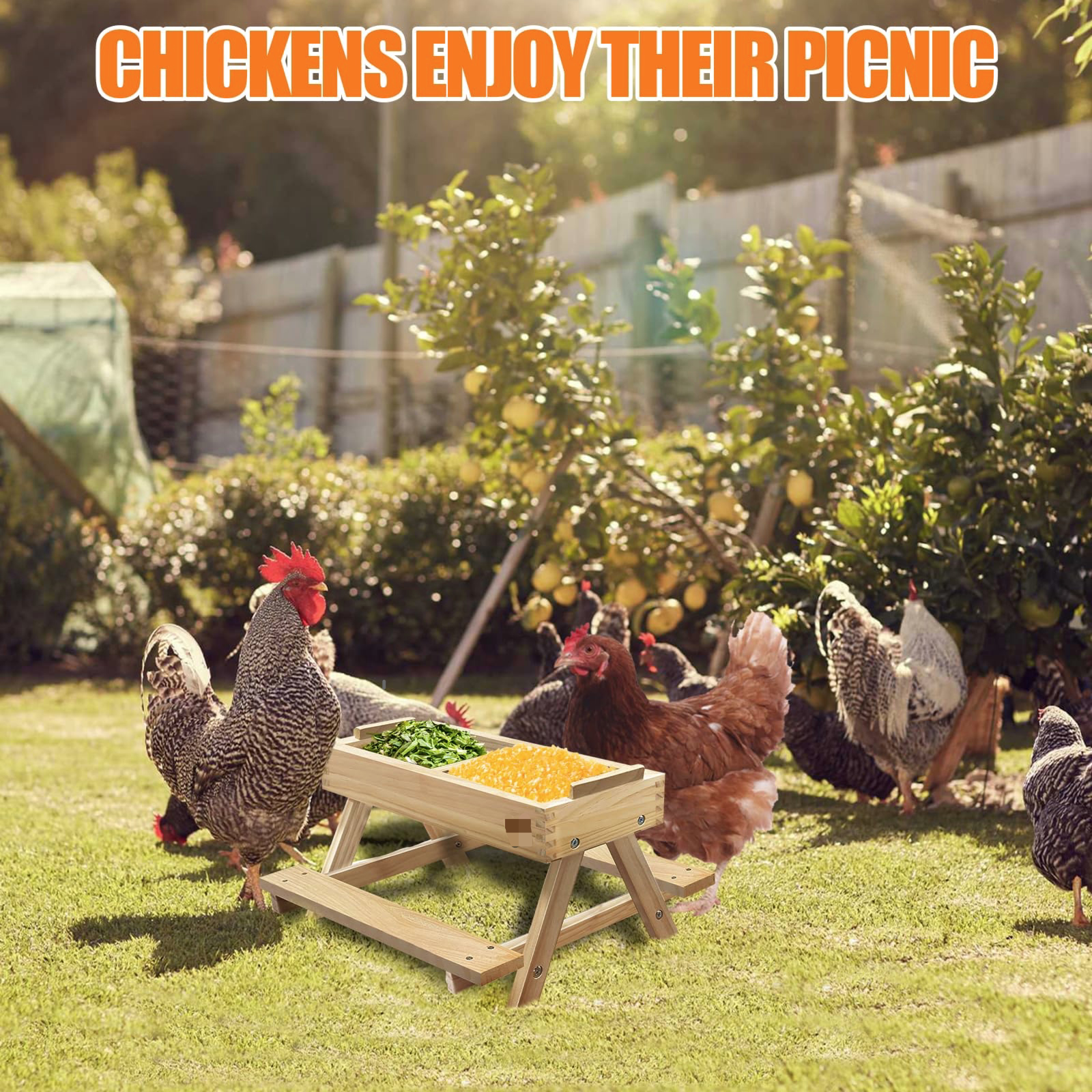 Chicken Feeder Table Squirrel Bird Feeder Chicken Coop Accessories Wood Chicken Picnic Table for Outside Poultry